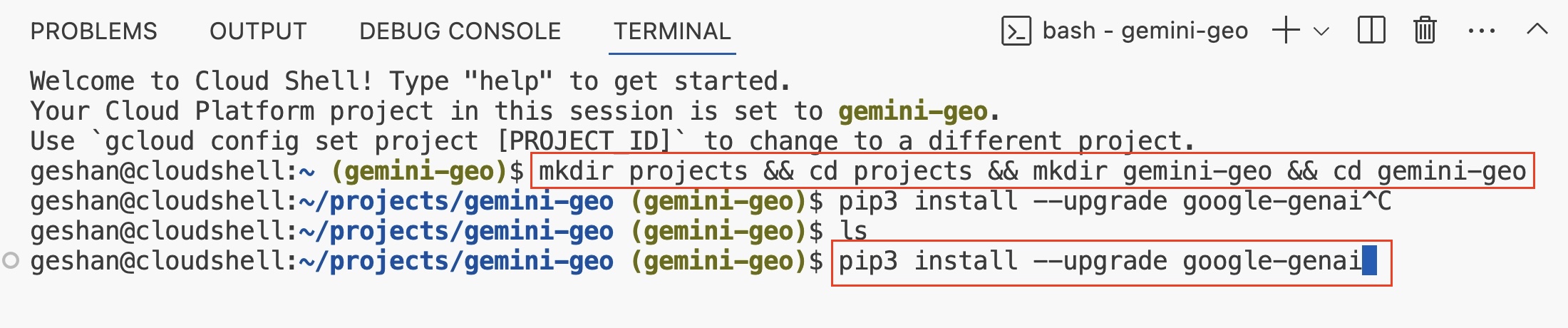 Commands executed